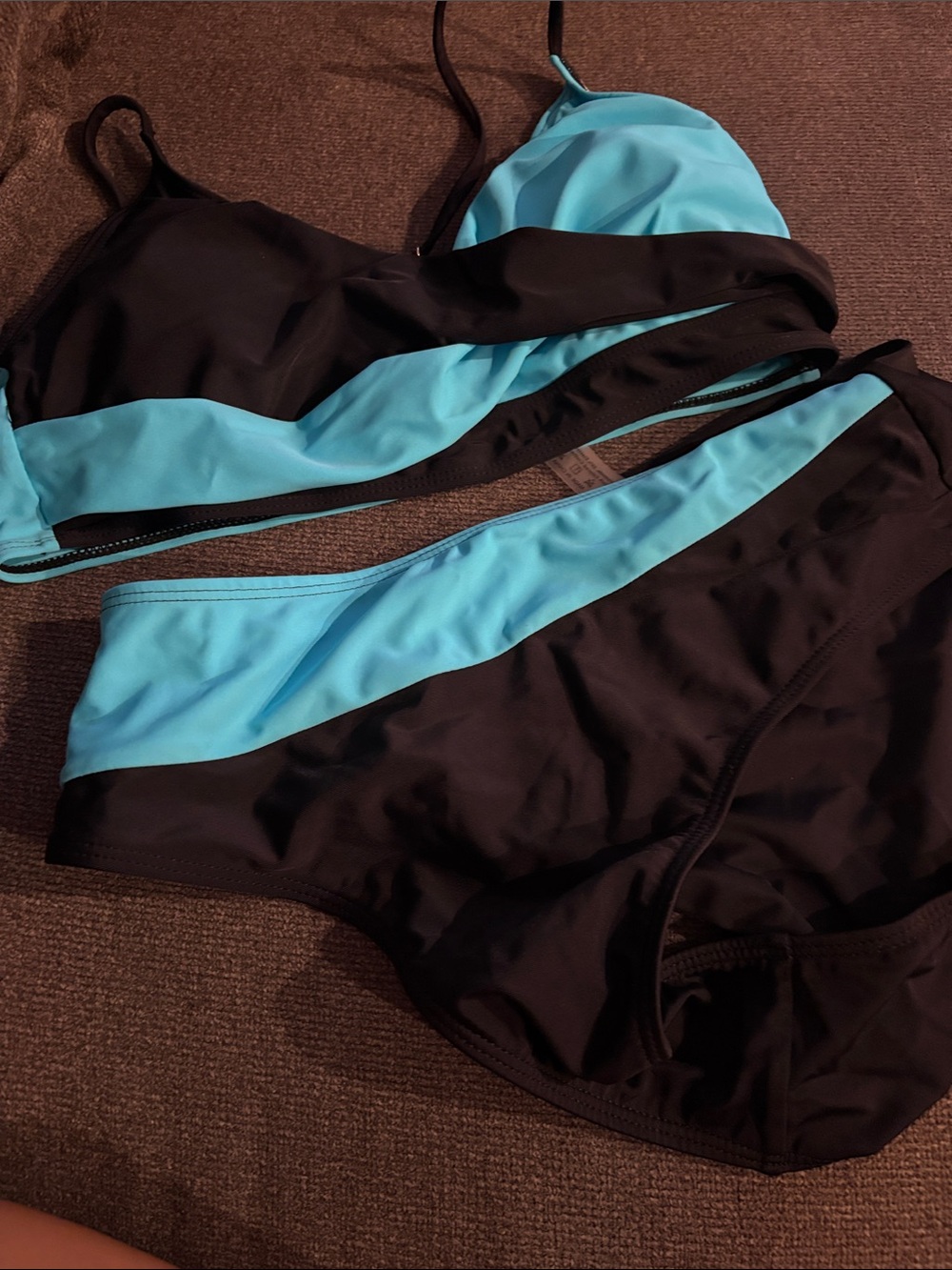 SHEIN Black and Light Blue Colorblock Women's Two-Piece Bikini